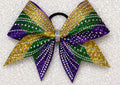 Mardi Gras Rhinestone Cheer Bow – Purple, Green & Gold