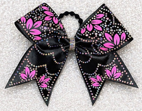 Black &amp; Pink Rhinestone Cheer Bow – Floral Sparkle